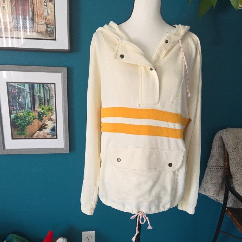Faherty Cream and Yellow Striped Hoodie